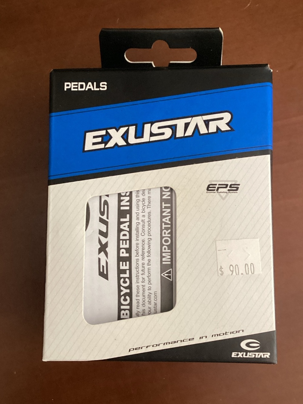 Blue and White Bicycle Pedals - EXUSTAR